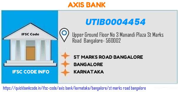 Axis Bank St Marks Road Bangalore UTIB0004454 IFSC Code