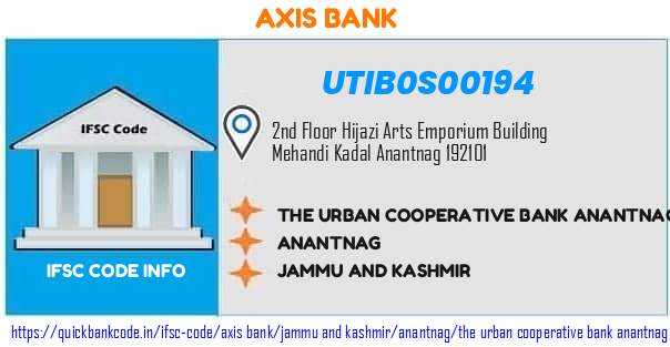 Axis Bank The Urban Cooperative Bank Anantnag UTIB0S00194 IFSC Code