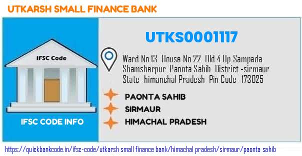 Utkarsh Small Finance Bank Paonta Sahib UTKS0001117 IFSC Code