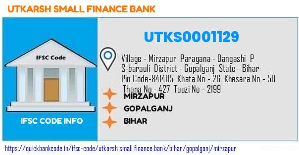 Utkarsh Small Finance Bank Mirzapur UTKS0001129 IFSC Code