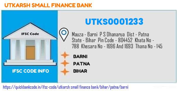 Utkarsh Small Finance Bank Barni UTKS0001233 IFSC Code