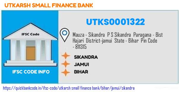 Utkarsh Small Finance Bank Sikandra UTKS0001322 IFSC Code