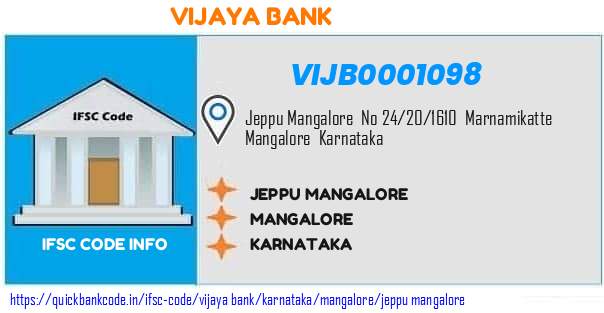 Vijaya Bank Jeppu Mangalore VIJB0001098 IFSC Code
