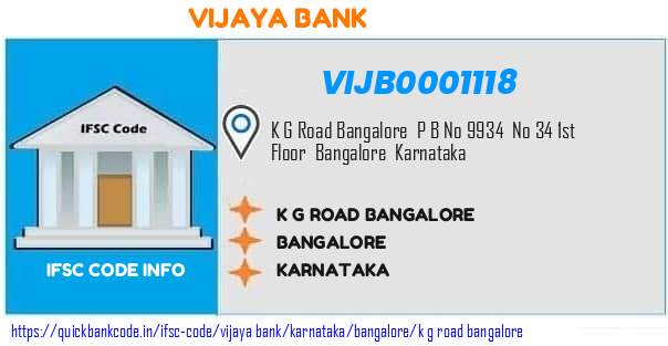 Vijaya Bank K G Road Bangalore VIJB0001118 IFSC Code