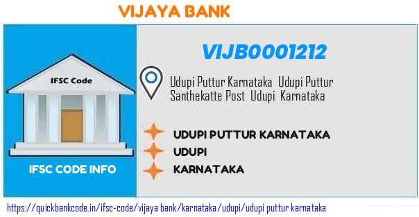 Vijaya Bank Udupi Puttur Karnataka VIJB0001212 IFSC Code