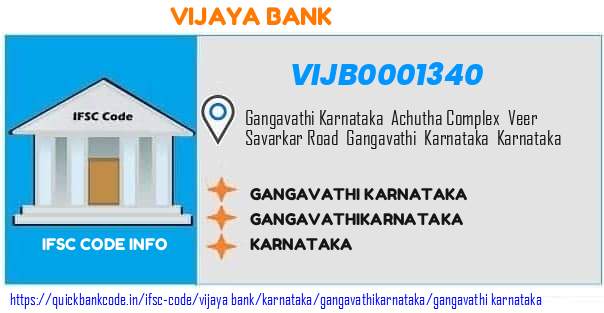 Vijaya Bank Gangavathi Karnataka VIJB0001340 IFSC Code