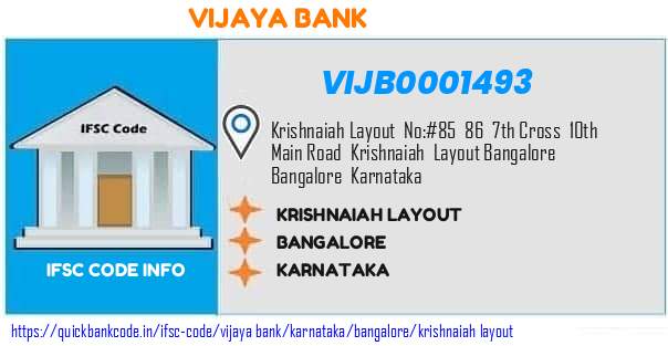 Vijaya Bank Krishnaiah Layout VIJB0001493 IFSC Code