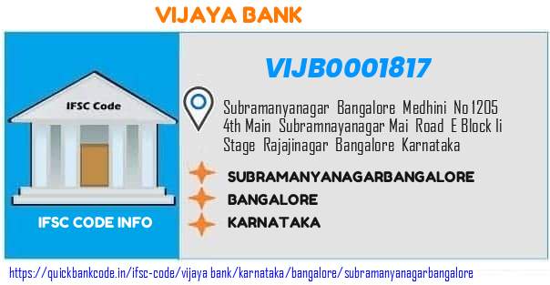 Vijaya Bank Subramanyanagarbangalore VIJB0001817 IFSC Code