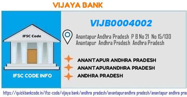 Vijaya Bank Anantapur Andhra Pradesh VIJB0004002 IFSC Code