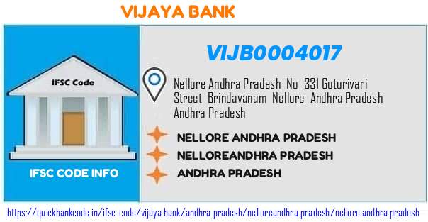 Vijaya Bank Nellore Andhra Pradesh VIJB0004017 IFSC Code