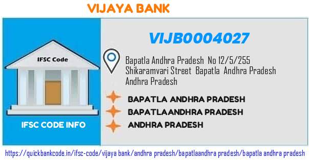 Vijaya Bank Bapatla Andhra Pradesh VIJB0004027 IFSC Code