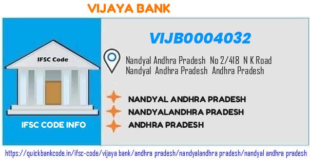 Vijaya Bank Nandyal Andhra Pradesh VIJB0004032 IFSC Code