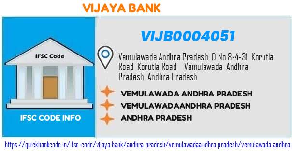 Vijaya Bank Vemulawada Andhra Pradesh VIJB0004051 IFSC Code