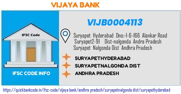 Vijaya Bank Suryapethyderabad VIJB0004113 IFSC Code
