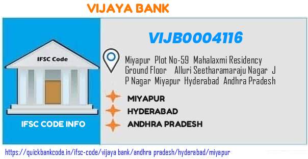 Vijaya Bank Miyapur VIJB0004116 IFSC Code
