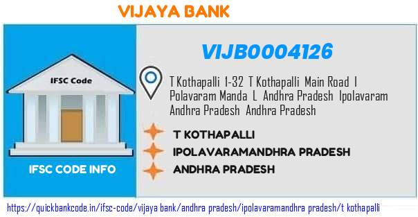 Vijaya Bank T Kothapalli VIJB0004126 IFSC Code