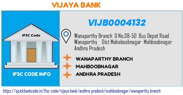 Vijaya Bank Wanaparthy Branch VIJB0004132 IFSC Code