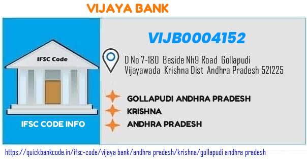 Vijaya Bank Gollapudi Andhra Pradesh VIJB0004152 IFSC Code