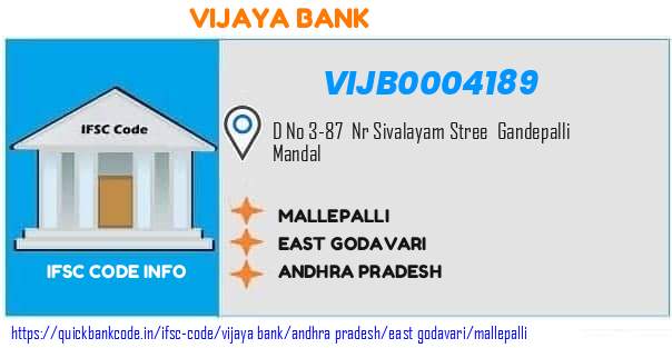 Vijaya Bank Mallepalli VIJB0004189 IFSC Code