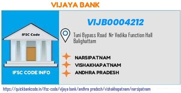 Vijaya Bank Narsipatnam VIJB0004212 IFSC Code