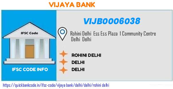Vijaya Bank Rohini Delhi VIJB0006038 IFSC Code
