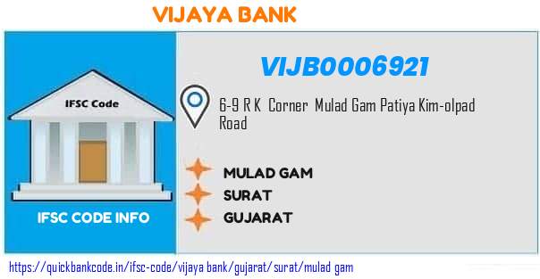 Vijaya Bank Mulad Gam VIJB0006921 IFSC Code