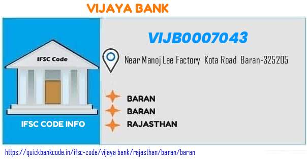 Vijaya Bank Baran VIJB0007043 IFSC Code