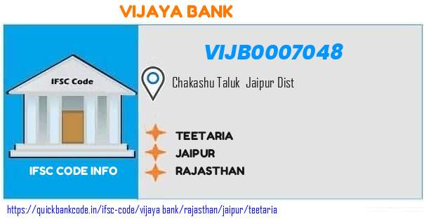 Vijaya Bank Teetaria VIJB0007048 IFSC Code