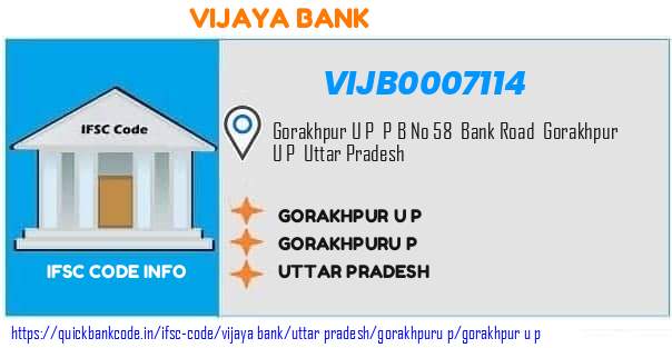 Vijaya Bank Gorakhpur U P VIJB0007114 IFSC Code