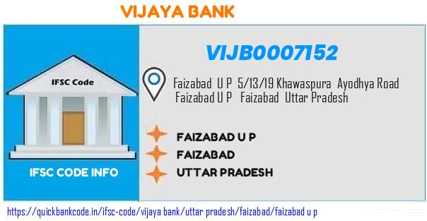 Vijaya Bank Faizabad U P VIJB0007152 IFSC Code