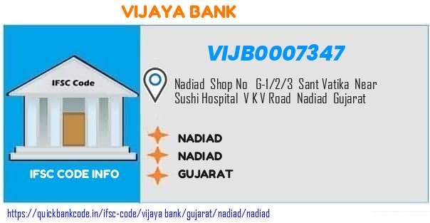 Vijaya Bank Nadiad VIJB0007347 IFSC Code