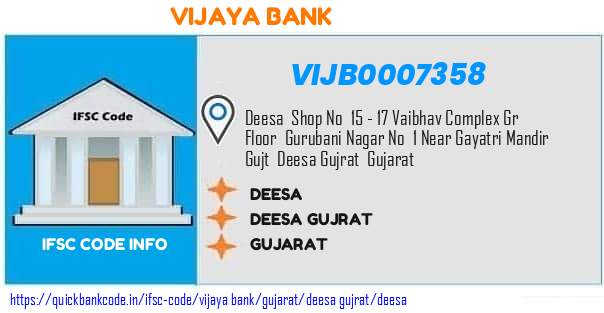 Vijaya Bank Deesa VIJB0007358 IFSC Code