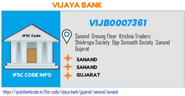Vijaya Bank Sanand VIJB0007361 IFSC Code