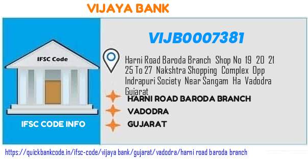 Vijaya Bank Harni Road Baroda Branch VIJB0007381 IFSC Code