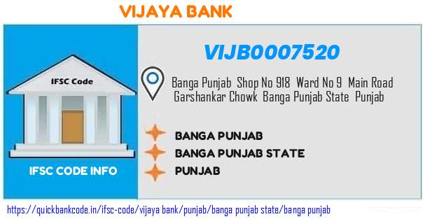 Vijaya Bank Banga Punjab VIJB0007520 IFSC Code
