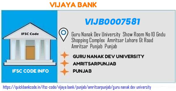 Vijaya Bank Guru Nanak Dev University VIJB0007581 IFSC Code