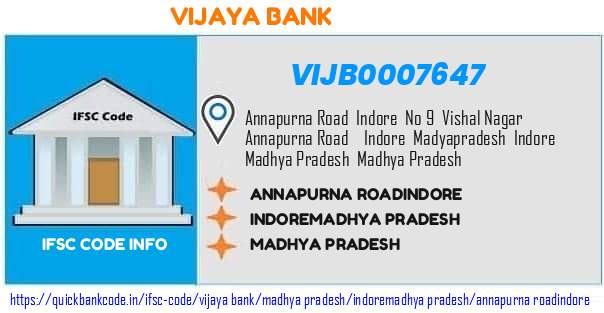 Vijaya Bank Annapurna Roadindore VIJB0007647 IFSC Code