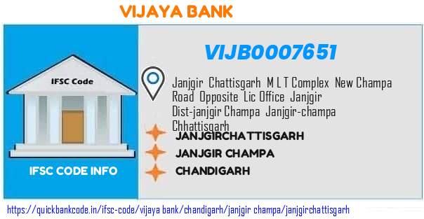 Vijaya Bank Janjgirchattisgarh VIJB0007651 IFSC Code