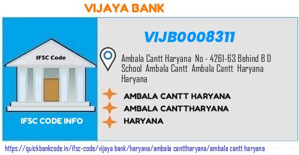 Vijaya Bank Ambala Cantt Haryana VIJB0008311 IFSC Code