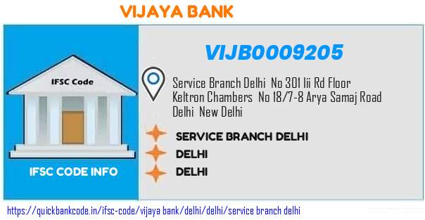 Vijaya Bank Service Branch Delhi VIJB0009205 IFSC Code