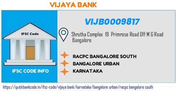 Vijaya Bank Racpc Bangalore South VIJB0009817 IFSC Code
