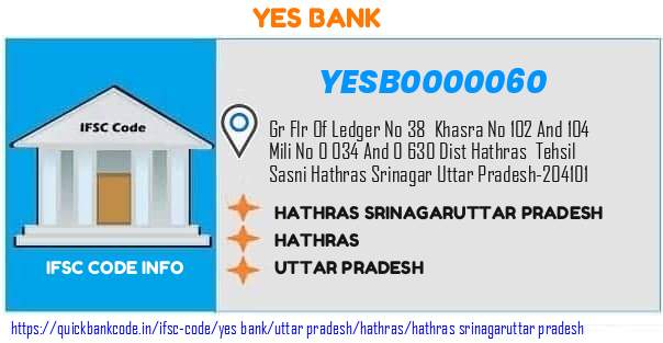 Yes Bank Hathras Srinagaruttar Pradesh YESB0000060 IFSC Code
