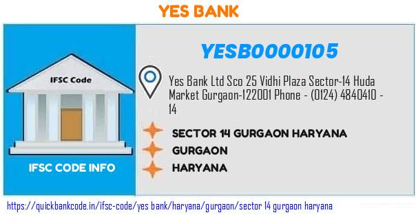 Yes Bank Sector 14 Gurgaon Haryana YESB0000105 IFSC Code
