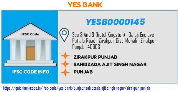 Yes Bank Zirakpur Punjab YESB0000145 IFSC Code