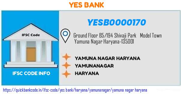 Yes Bank Yamuna Nagar Haryana YESB0000170 IFSC Code