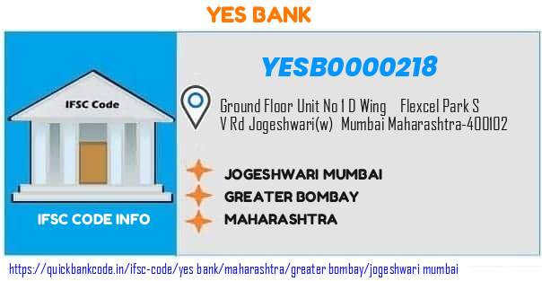 Yes Bank Jogeshwari Mumbai YESB0000218 IFSC Code