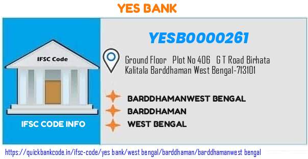 Yes Bank Barddhamanwest Bengal YESB0000261 IFSC Code