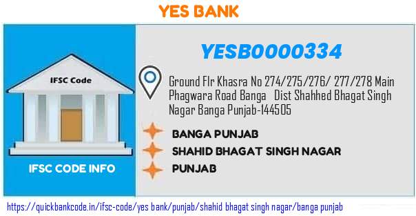 Yes Bank Banga Punjab YESB0000334 IFSC Code