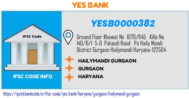 Yes Bank Hailymandi Gurgaon YESB0000382 IFSC Code