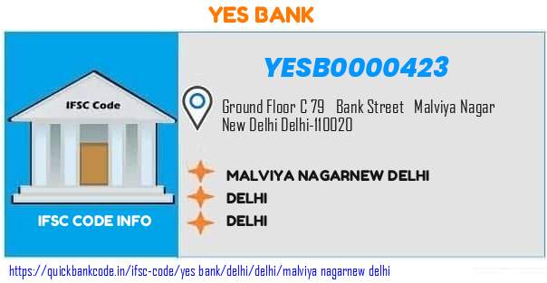 Yes Bank Malviya Nagarnew Delhi YESB0000423 IFSC Code